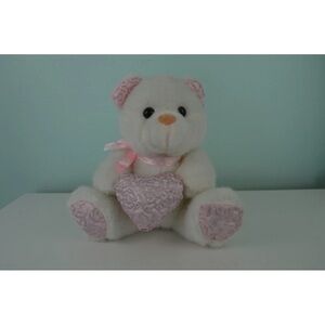 Excite Teddy Bear Holding Heart Plush Stuffed Animal White Pink